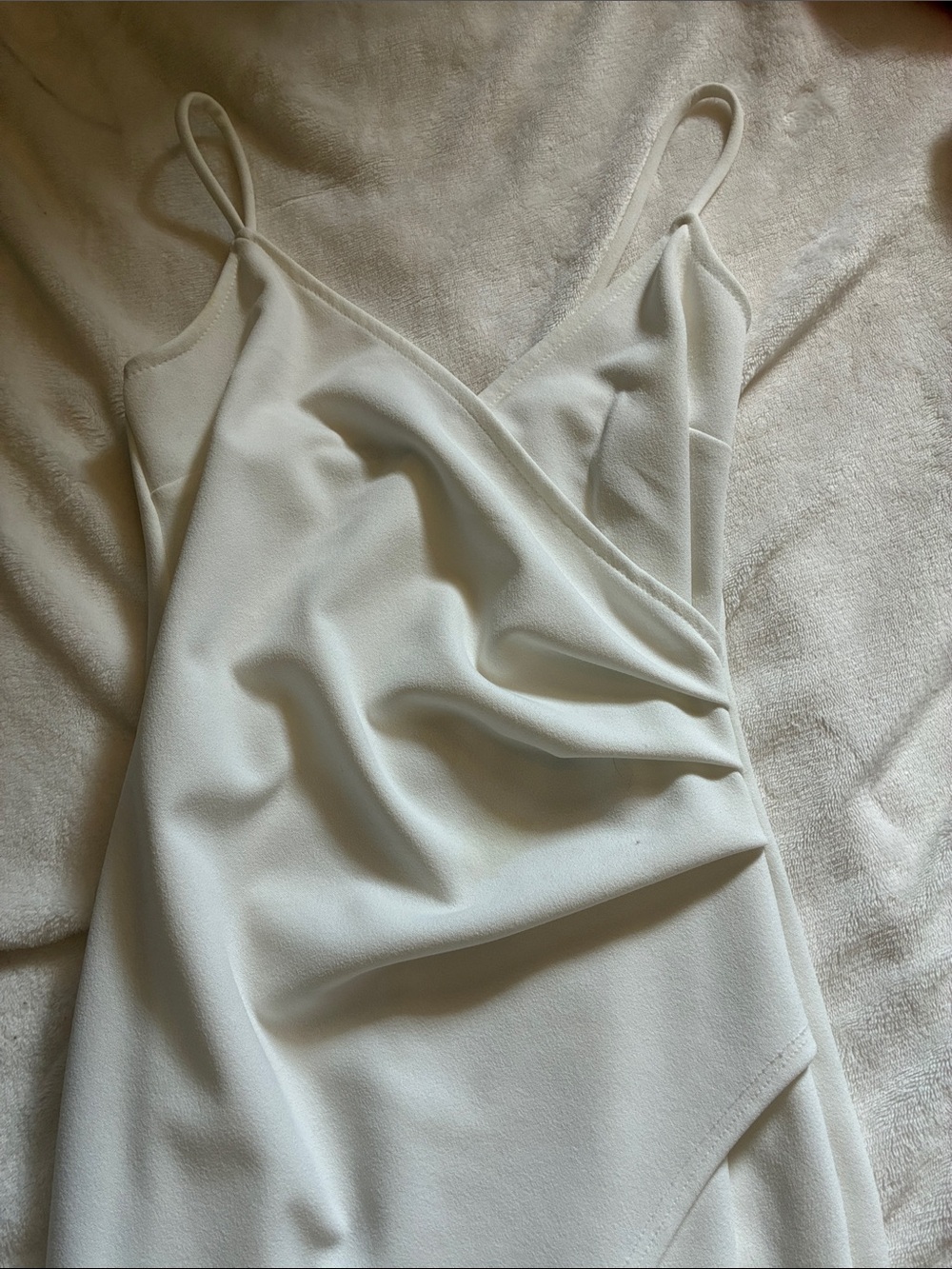 White Spaghetti Strap Wrap-Front Dress